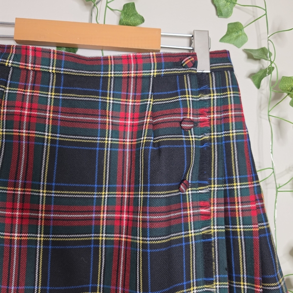 Vintage Wool Pleated Wrap Plaid Skirt & Matching Shoulder Sash Tartan Set - Picture 7 of 11